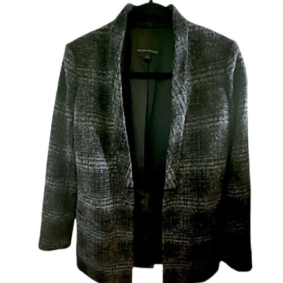 Women's Y2K Banana Republic Black Gray Wool Blend Blazer Chic Style Jacket Sz 6 - Picture 1 of 11
